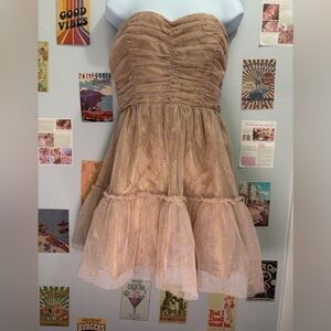 As U Wish Strapless Gold and Pink Formal Dress